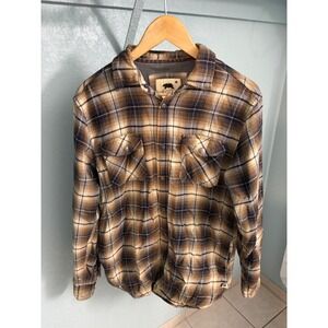 Dakota Grizzly Mens Brown Navy Plaid Lined Flannel Button Down Shirt Medium